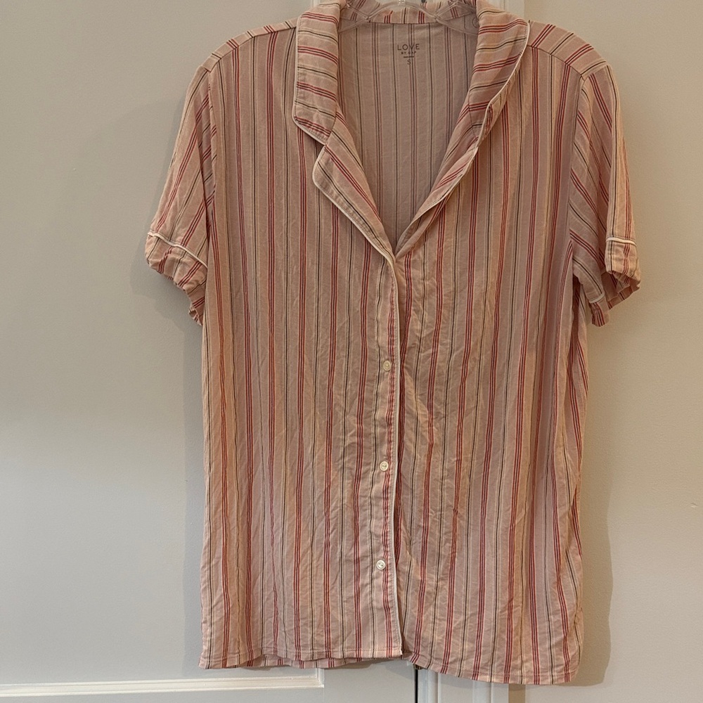 Love Pink and White Striped Pajama Shirt